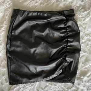 Black Faux Leather Ruched Mini Skirt
